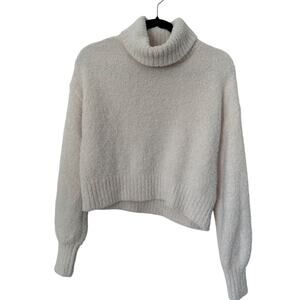 Steve Madden Gabbi Cropped Sweater Top Size M Egg Shell Long Sleeve Turtleneck